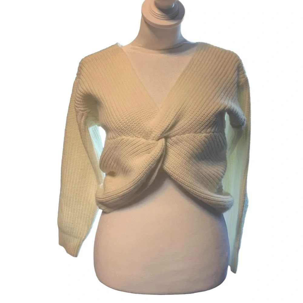 Zaful Cream Twisted Sweater women's size 6 cropped